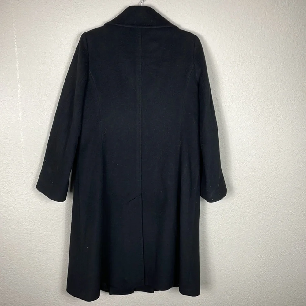 Fleurette Black Wool Cashmere Button Front Winter Coat Longline
